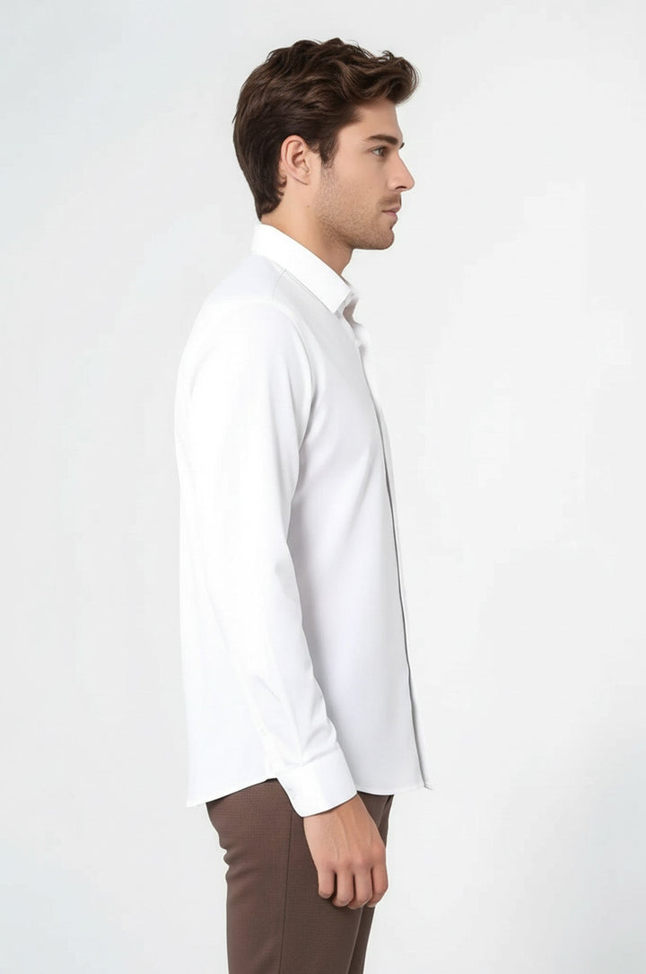 Camisa Slim Fit Crema De Polialgodón - Wessi
