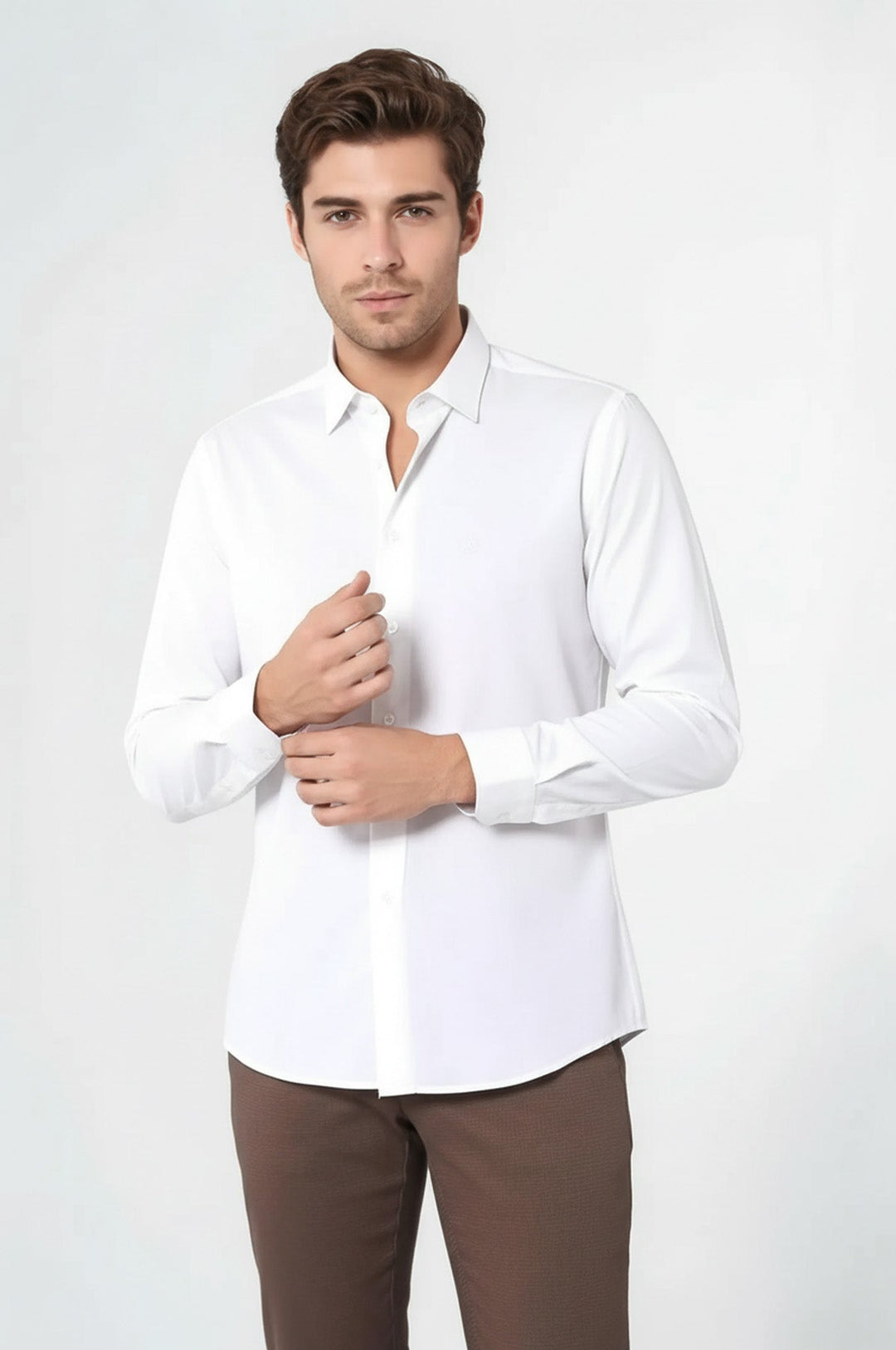 Camisa Slim Fit Crema De Polialgodón - Wessi