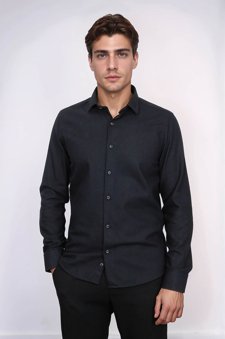 Chemise Bûcheron Homme Noire Coupe Slim Unie - Wessi