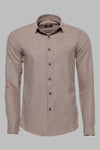 Slim Fit Cotton Plain Beige Men Lumberjack Shirt - Wessi