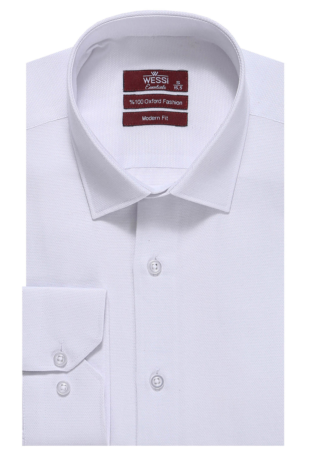 Oxford Patterned Long Sleeves Slim Fit White Men Shirt - Wessi