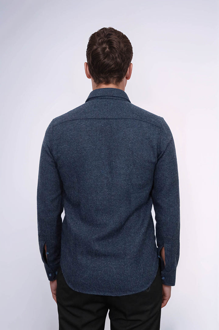 Winter Navy Blue Patterned Men's Lumberjack Shirt - Wessi
