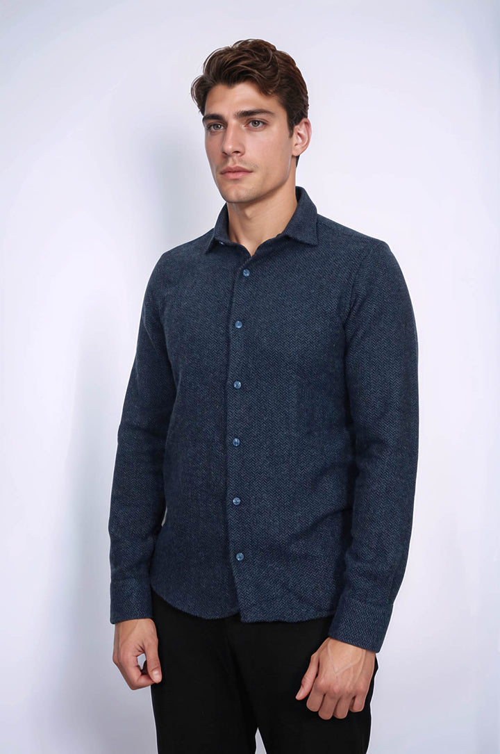Winter Navy Blue Patterned Men's Lumberjack Shirt - Wessi
