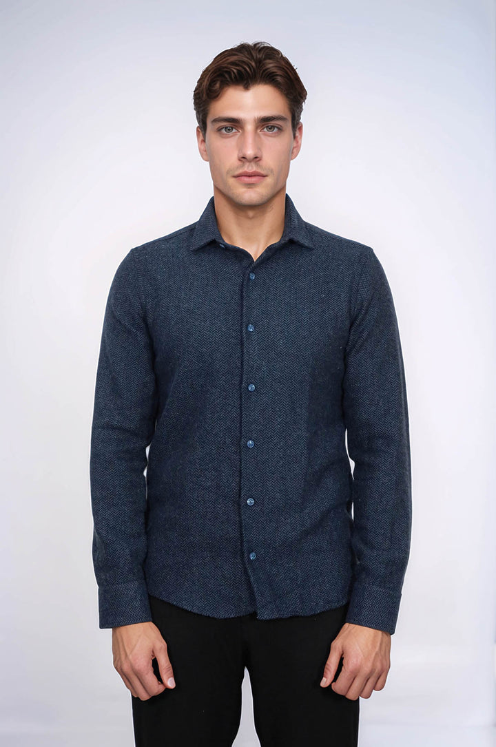 Winter Navy Blue Patterned Men's Lumberjack Shirt - Wessi