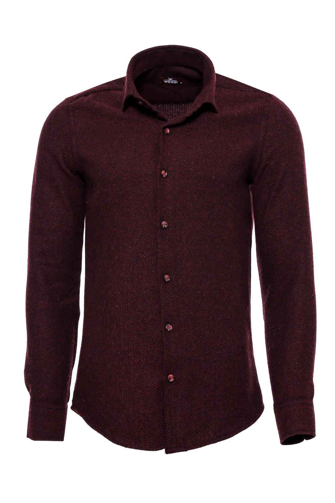 Herringbone Patterned Dark Burgundy Men Lumberjack Shirt - Wessi