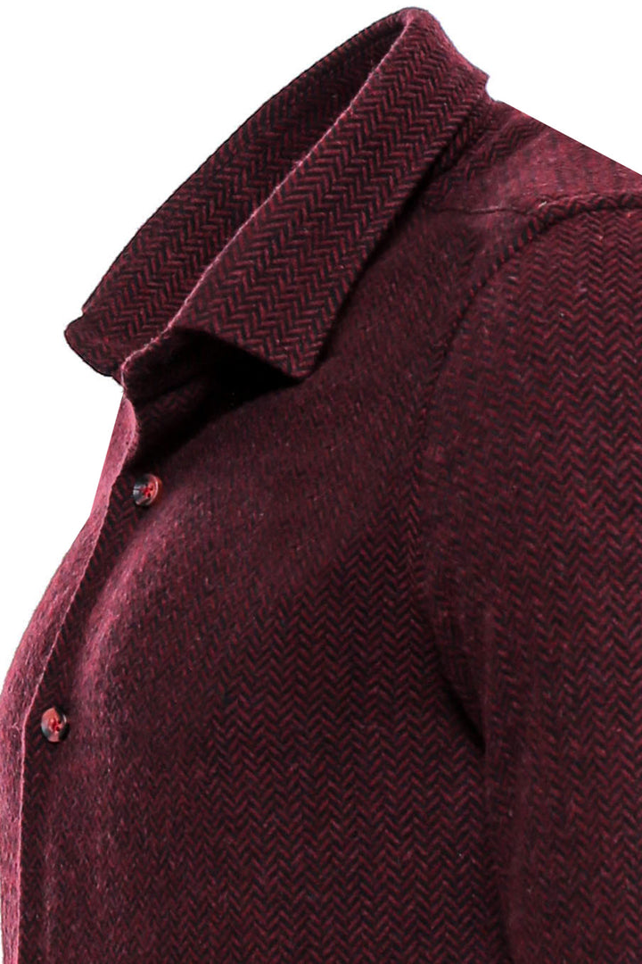 Herringbone Patterned Dark Burgundy Men Lumberjack Shirt - Wessi