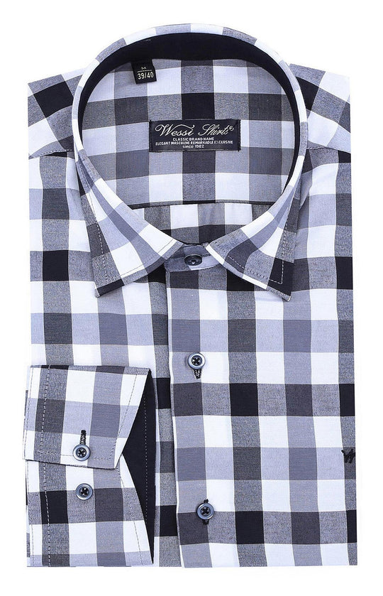 Chemise Grise à Motifs à Carreaux Coupe Slim - Wessi