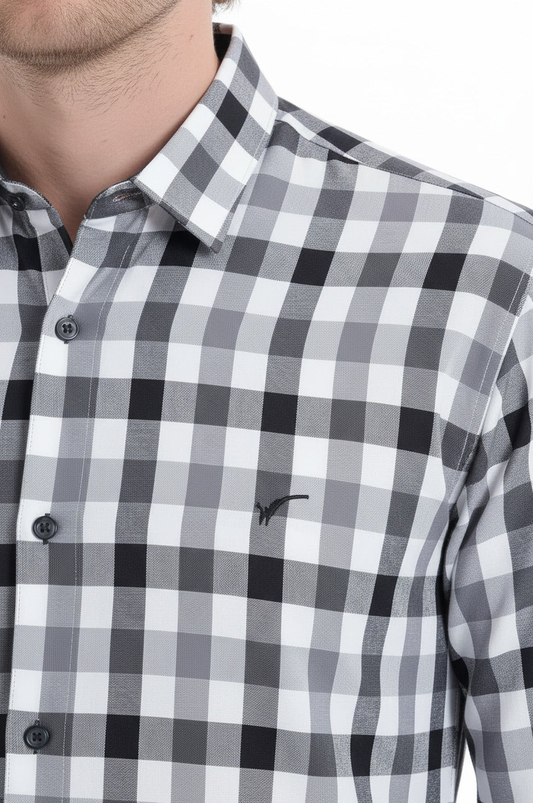 Slim Fit Plaid Patterned Grey Shirt - Wessi
