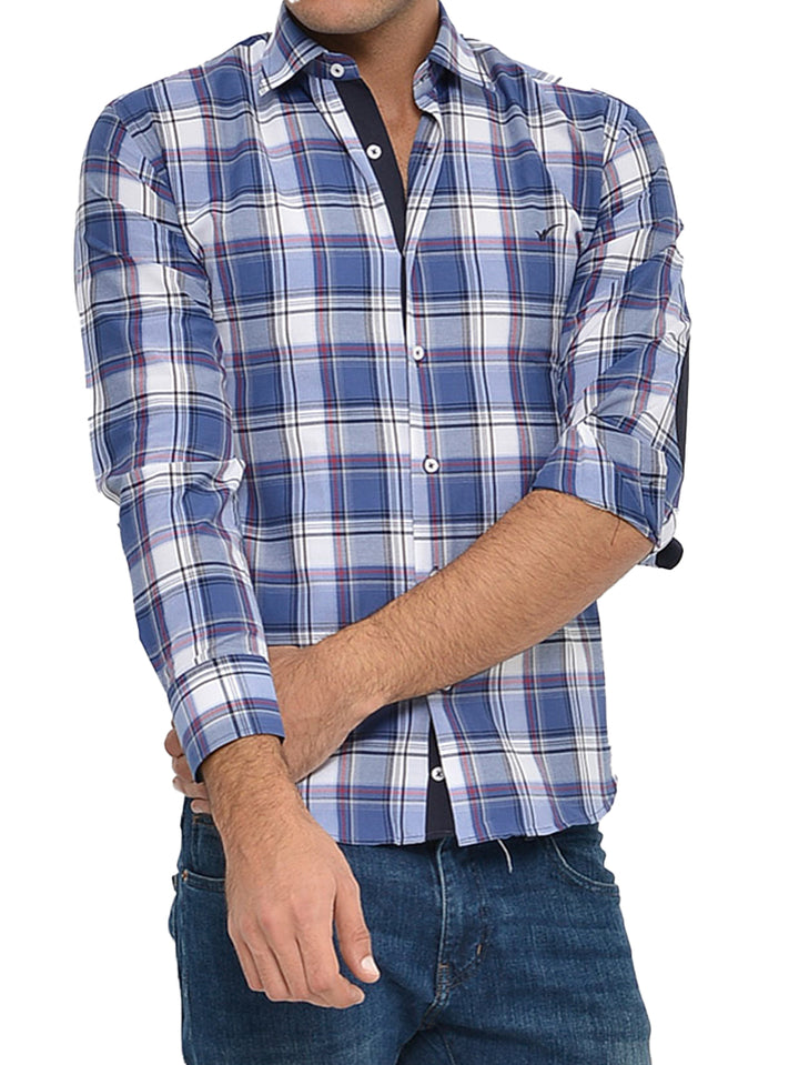 Slim Fit Plaid Patterned Navy Blue Shirt - Wessi