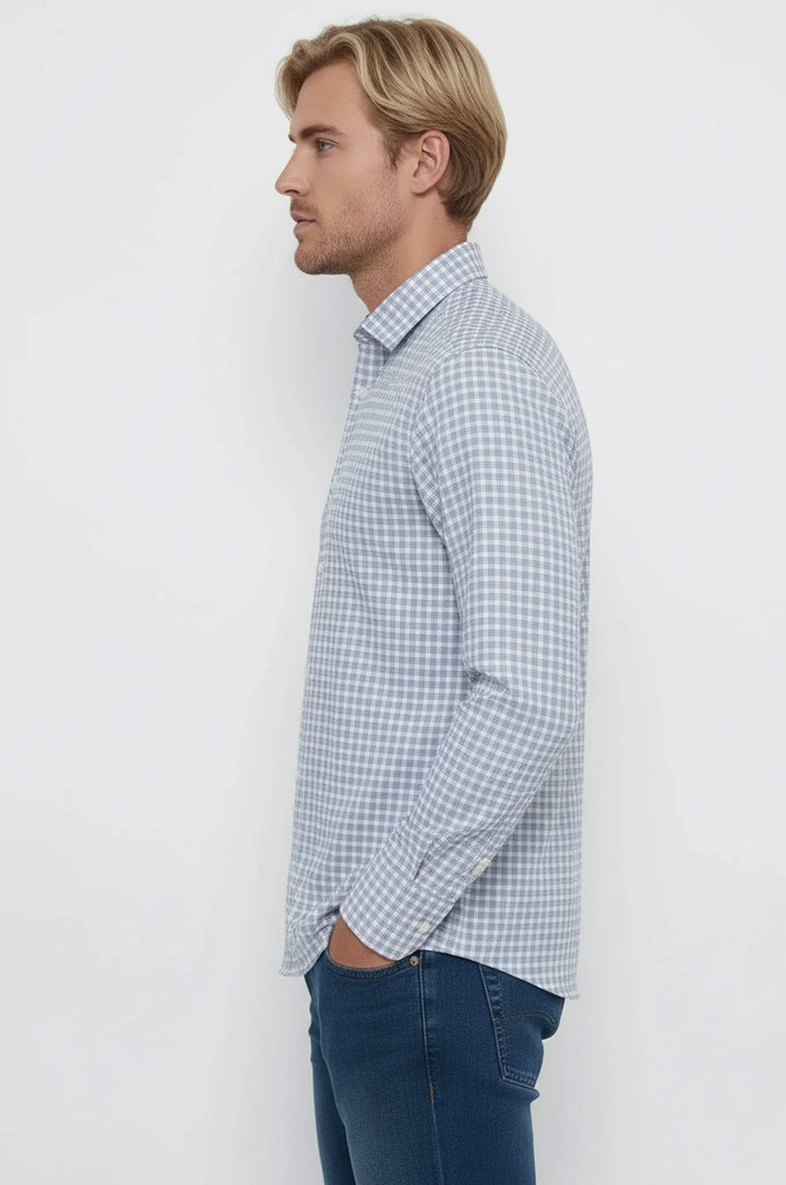 Slim Fit Plaid Patterned Navy Blue Shirt - Wessi