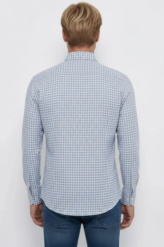 قميص أزرق داكن منقوش بقصة ضيقة - Wessi