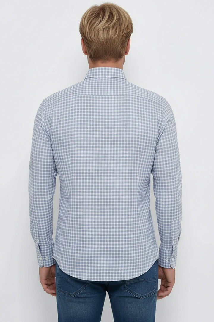 Slim Fit Plaid Patterned Navy Blue Shirt - Wessi