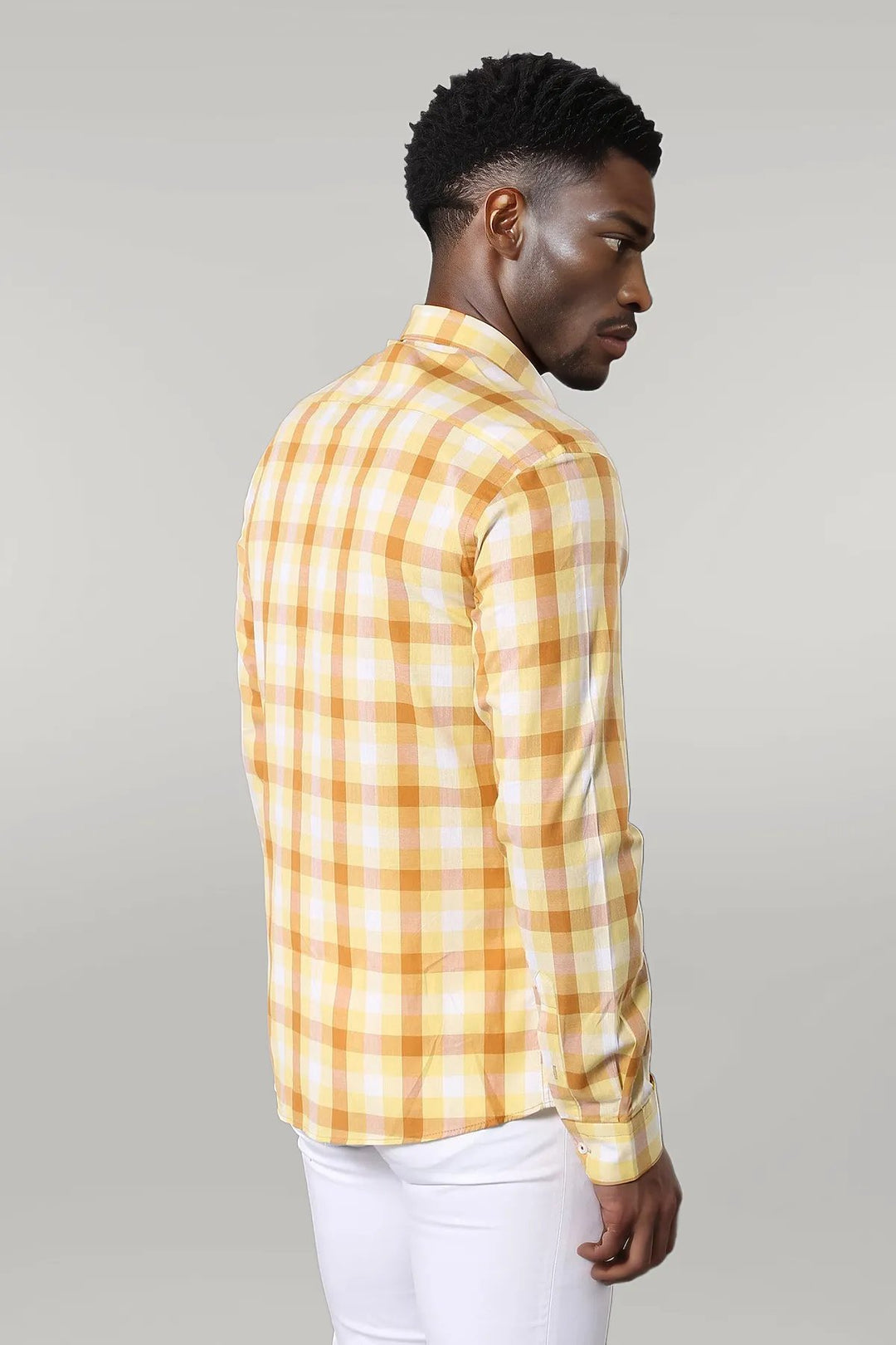 Slim Fit Plaid Patterned Yellow Shirt - Wessi