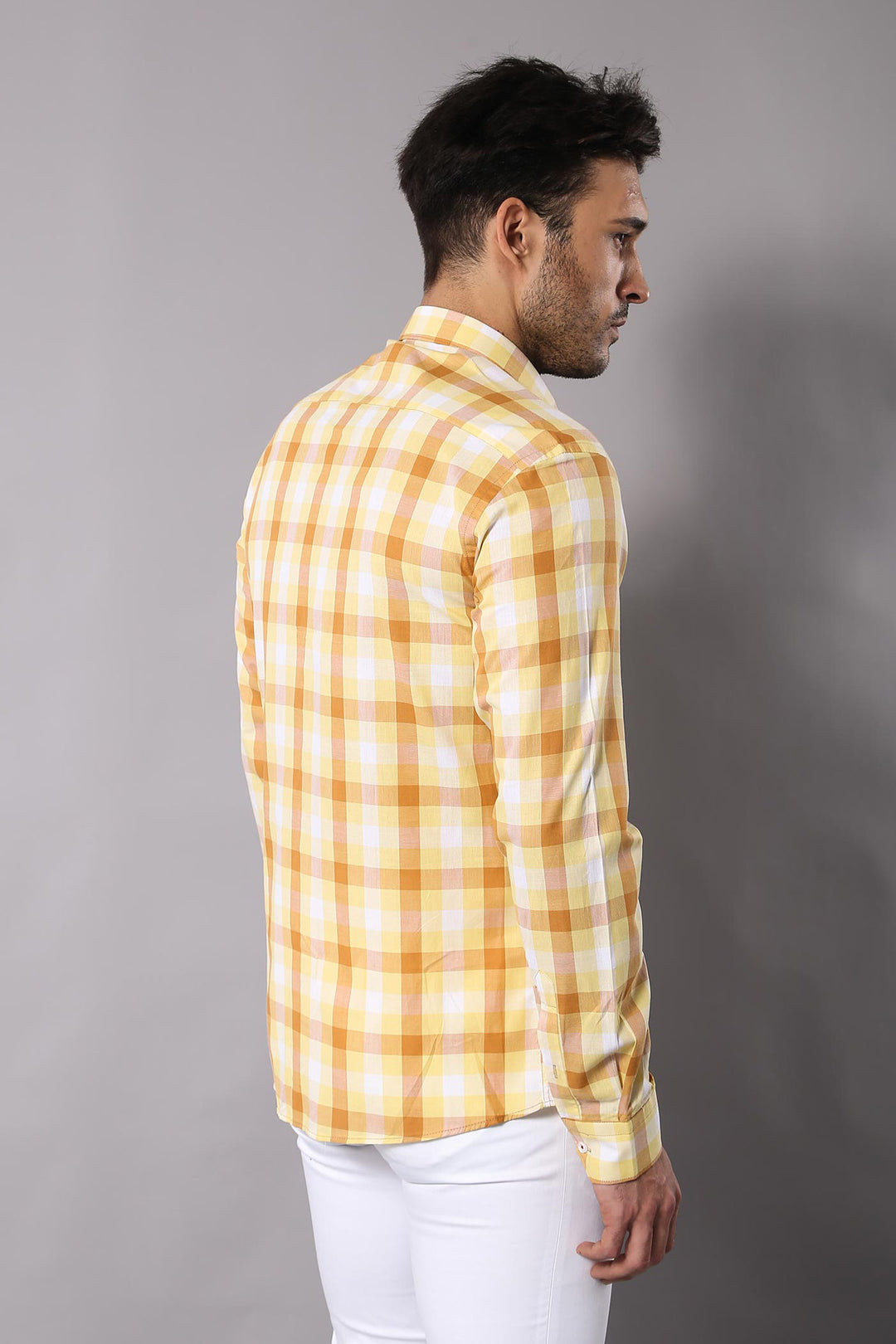 Camisa Slim Fit Estampado De Cuadros Amarilla - Wessi