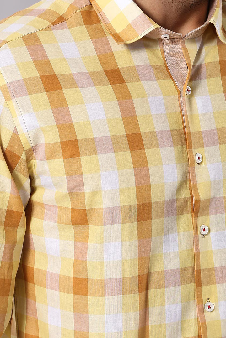 Slim Fit Plaid Patterned Yellow Shirt - Wessi