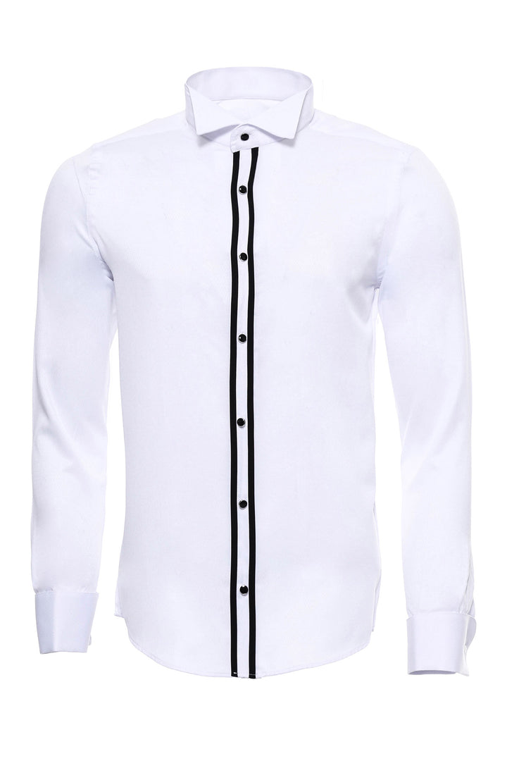 White Stand Collar Formal Shirt - Wessi