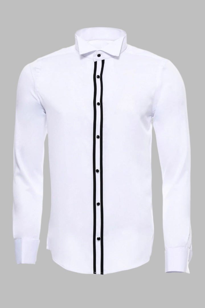 White Stand Collar Formal Shirt - Wessi