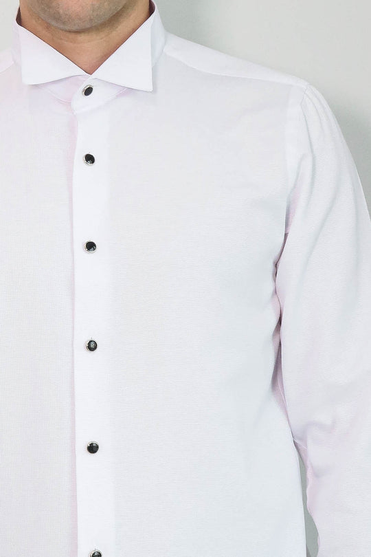 White Band Collar Shirt with Stone-Detail Buttons - Wessi