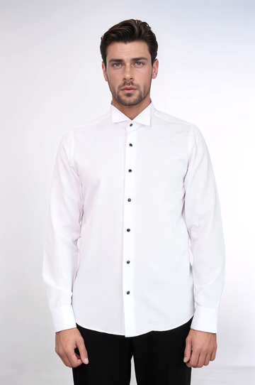 White Band Collar Shirt with Stone-Detail Buttons - Wessi