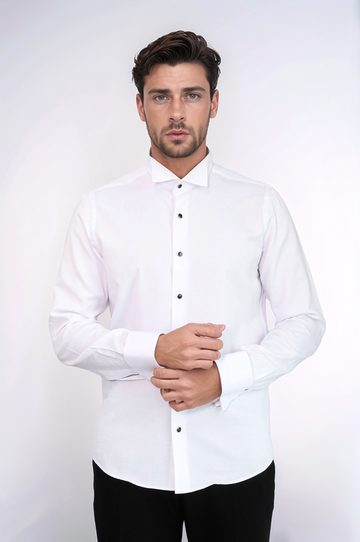 White Band Collar Shirt with Stone-Detail Buttons - Wessi