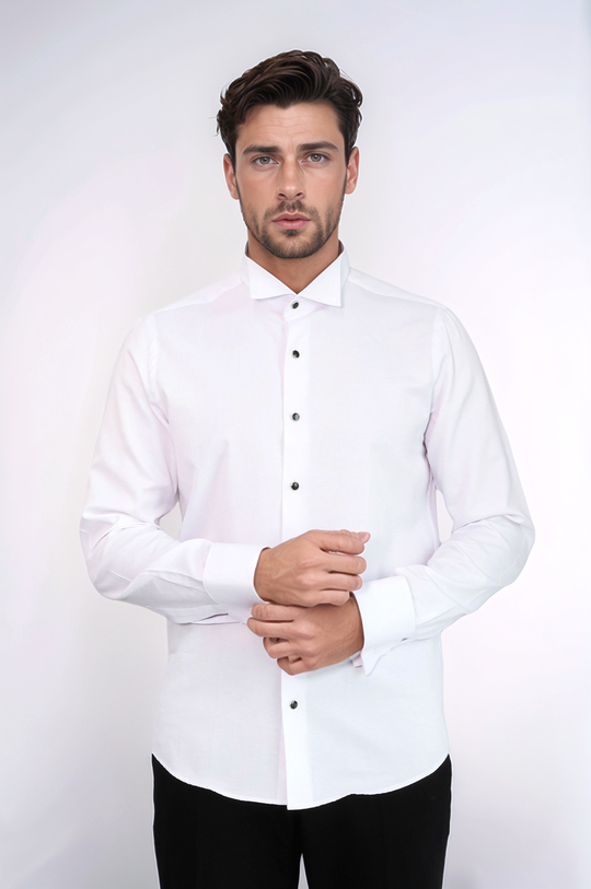 White Band Collar Shirt with Stone-Detail Buttons - Wessi