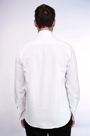 White Band Collar Shirt with Stone-Detail Buttons - Wessi