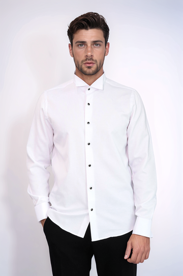White Band Collar Shirt with Stone-Detail Buttons - Wessi