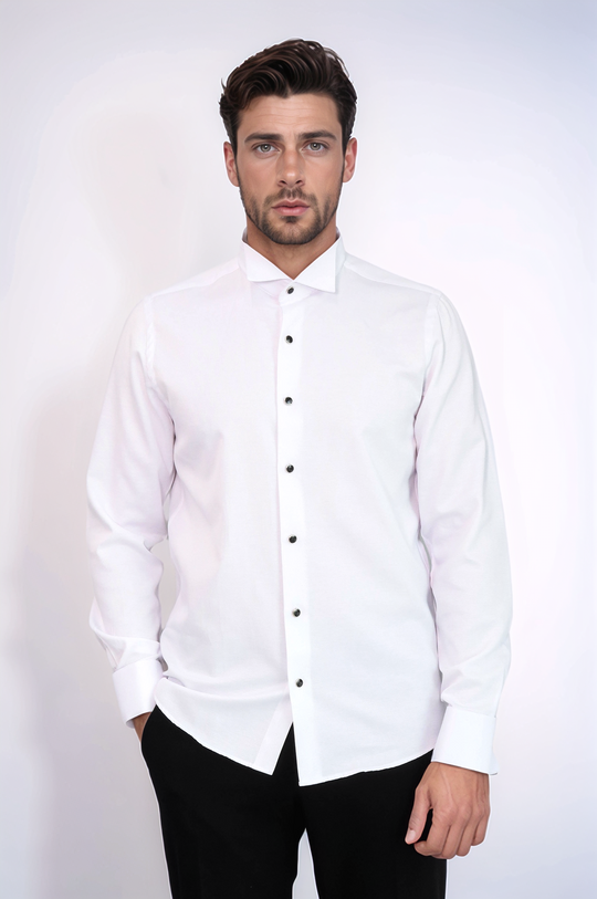 White Band Collar Shirt with Stone-Detail Buttons - Wessi
