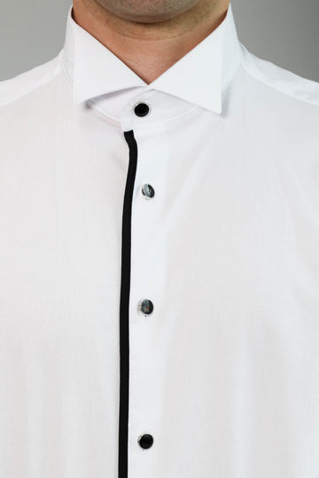 mens white dress shirt with black stripes Extreme Cutaway Collar Non-Iron Black Thin Stripes Shirt 40 / US 15.5