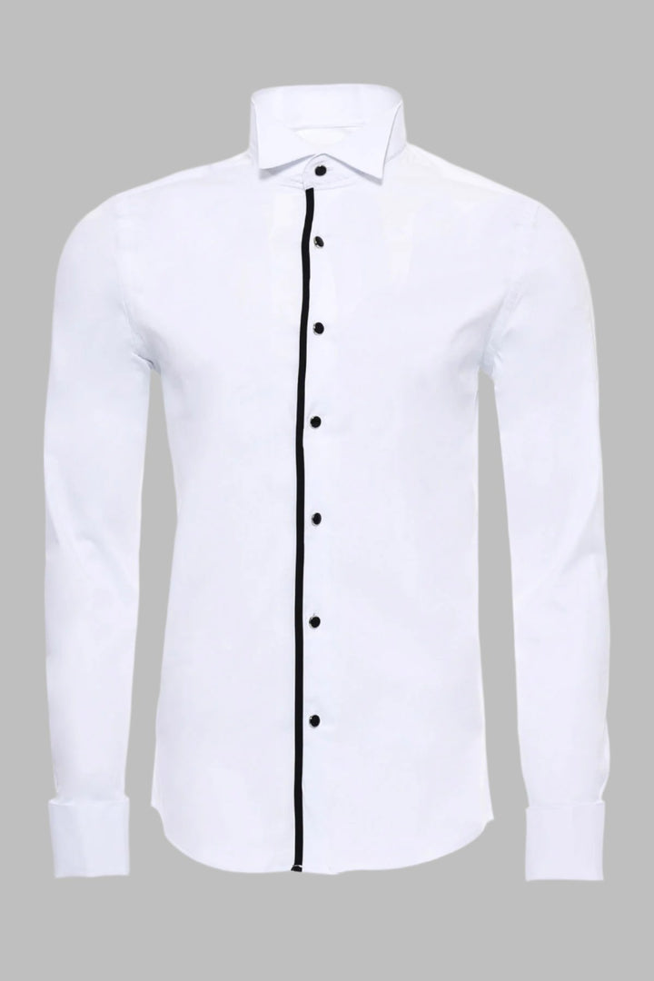 Black Buttoned Long Sleeves White Men Tuxedo Shirt - Wessi