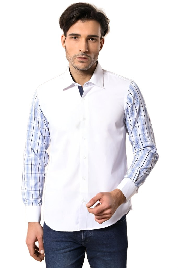 Camisa blanca con mangas a cuadros - Wessi