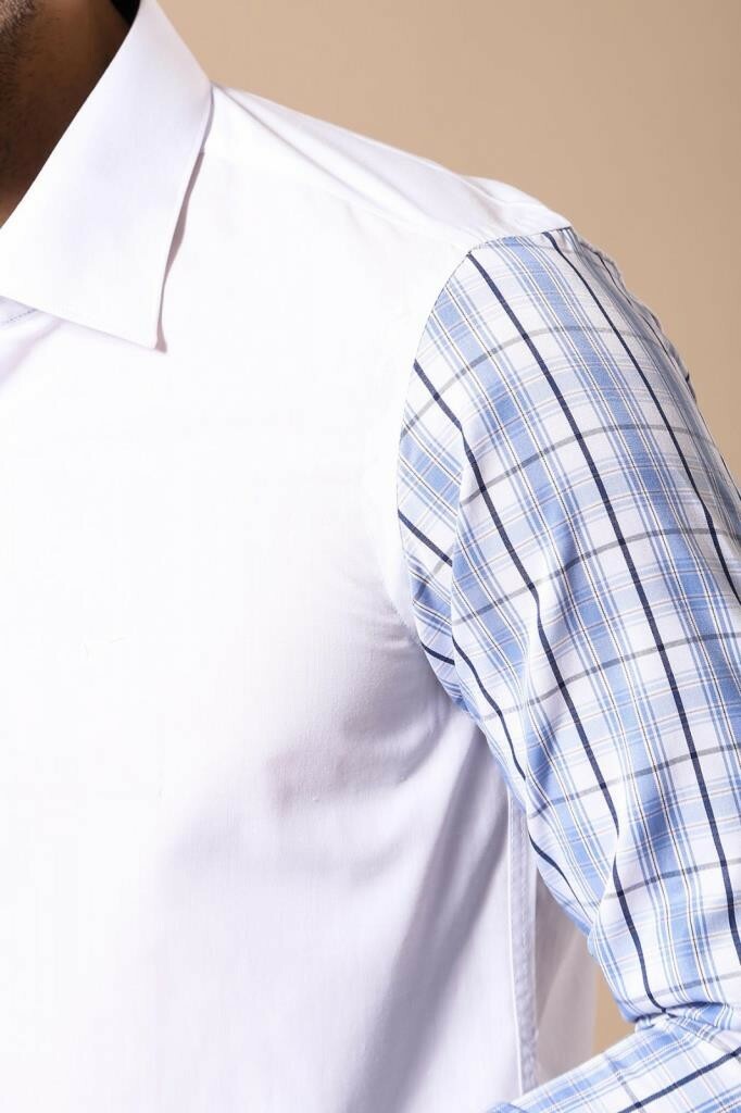 Camisa blanca con mangas a cuadros - Wessi