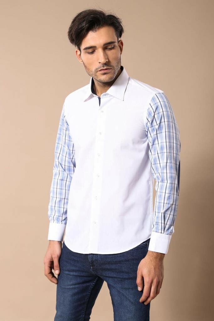 Camisa blanca con mangas a cuadros - Wessi