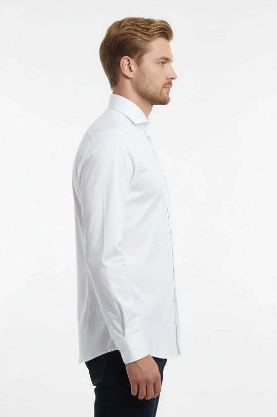 White Plain Stand Collar Formal Tuxedo Shirt - Wessi