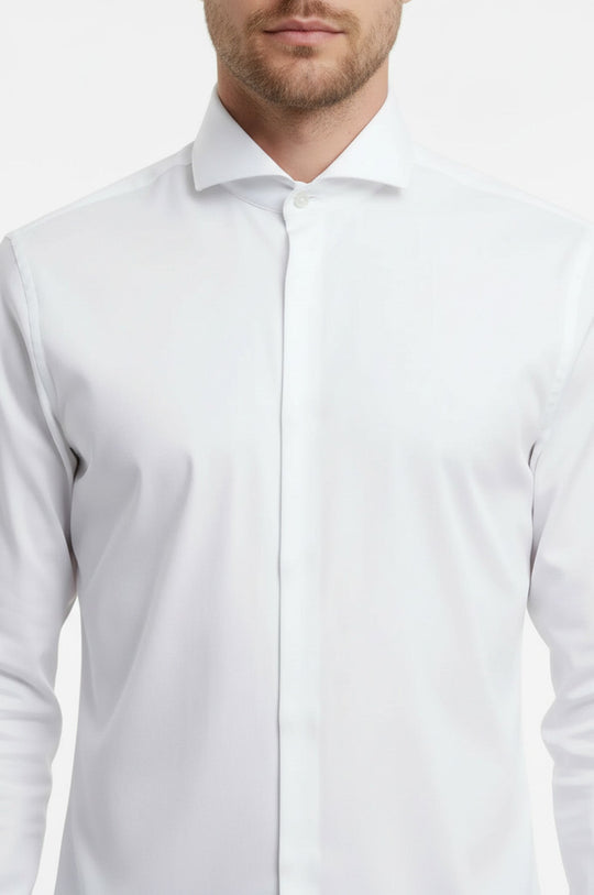 White Plain Stand Collar Formal Tuxedo Shirt - Wessi