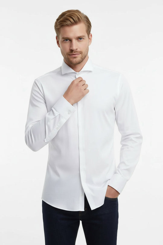 White Plain Stand Collar Formal Tuxedo Shirt - Wessi