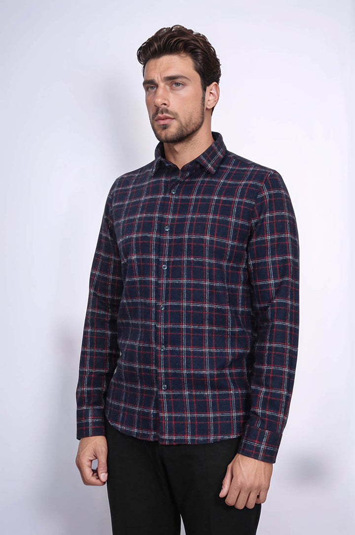 Camisa Leñador Hombre Azul Marino Estampado Grueso - Wessi