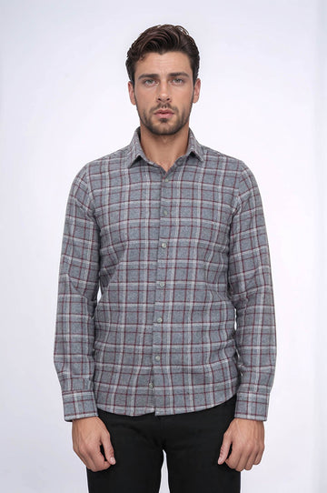 Серая мужская рубашка в клетку - Wessi