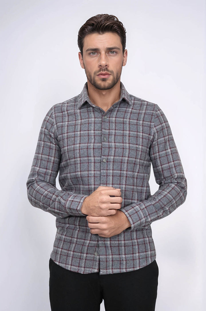 Camicia da boscaiolo da uomo grigia a quadri - Wessi