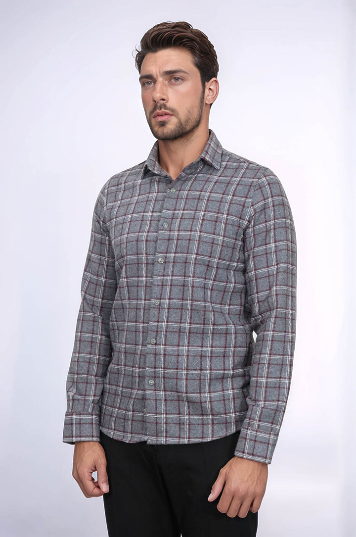 Camicia da boscaiolo da uomo grigia a quadri - Wessi