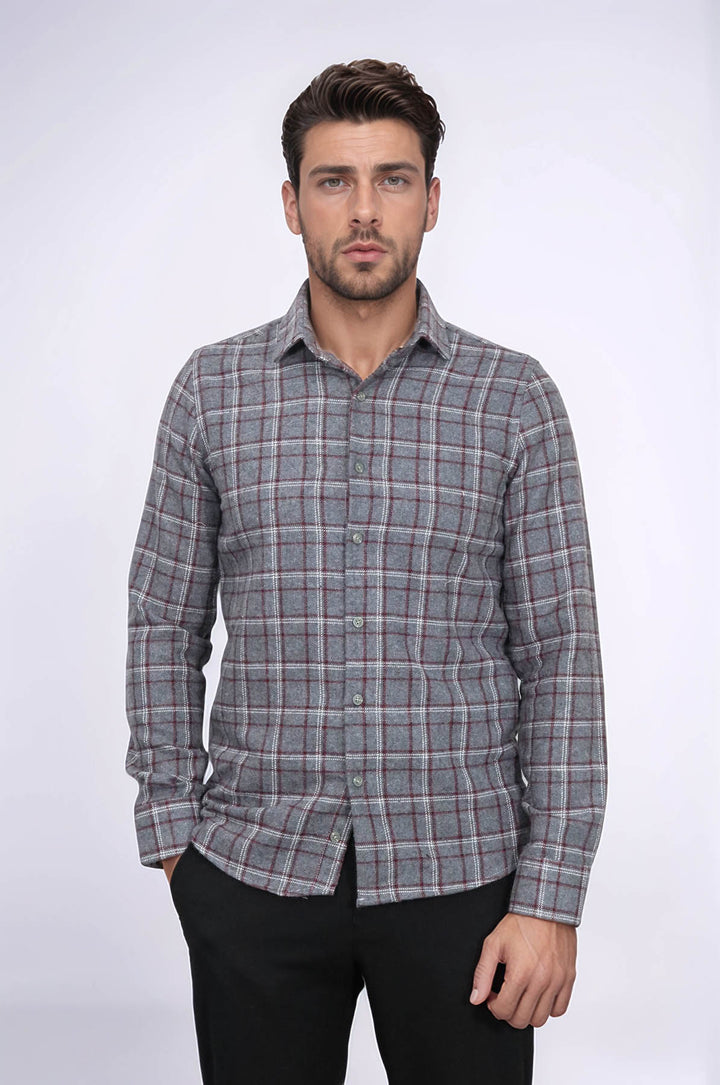 Camicia da boscaiolo da uomo grigia a quadri - Wessi