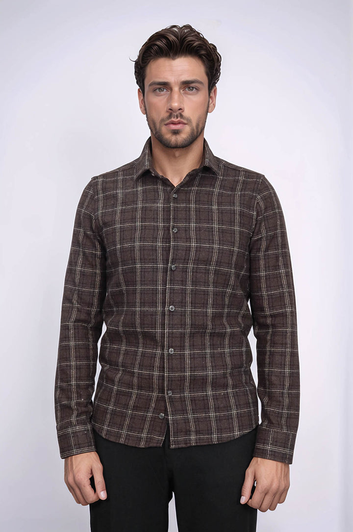 Camicia da boscaiolo da uomo marrone a quadri - Wessi