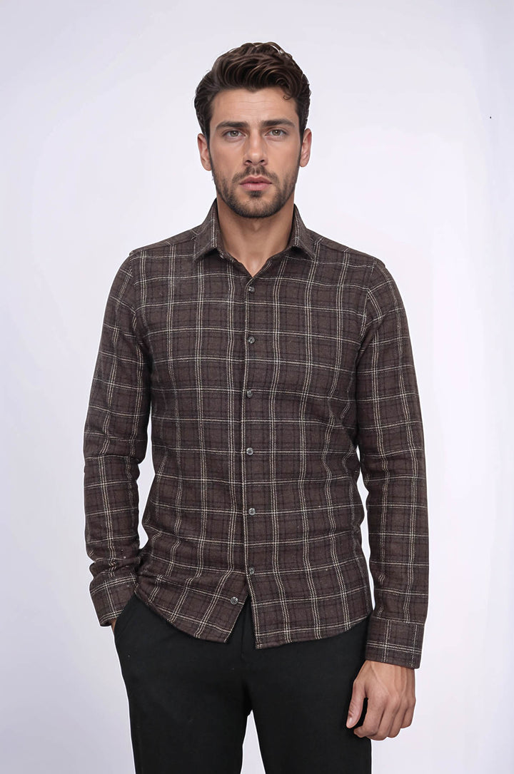 Camicia da boscaiolo da uomo marrone a quadri - Wessi