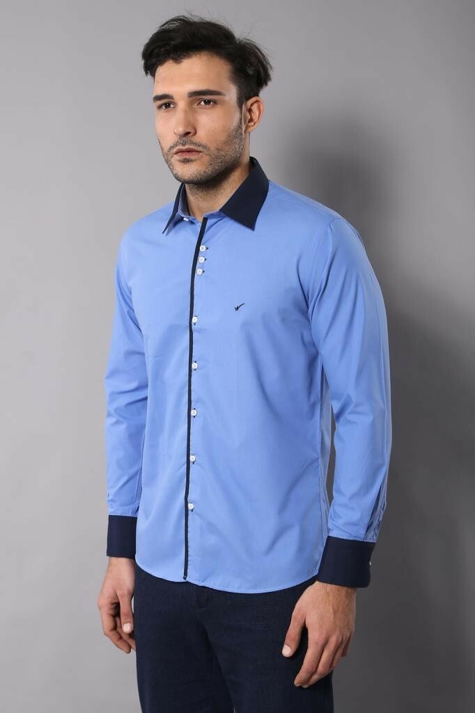 Double Colored Blue Slim Fit Shirt | Wessi