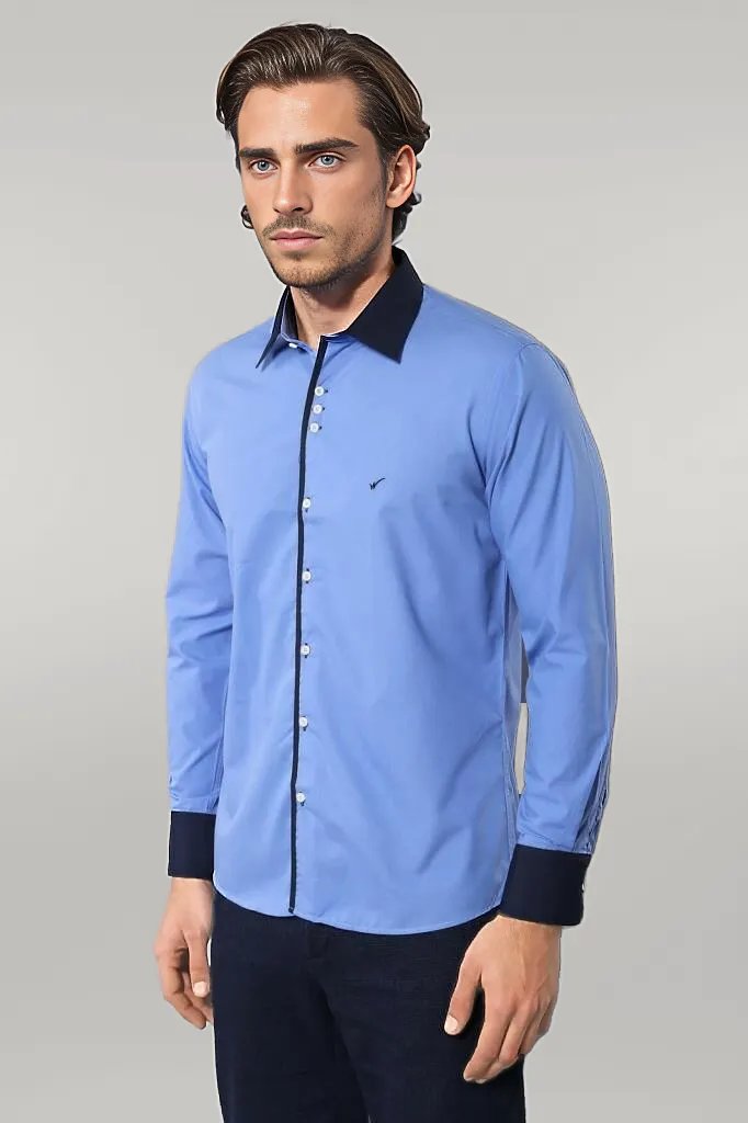 Double Colored Blue Slim Fit Shirt | Wessi