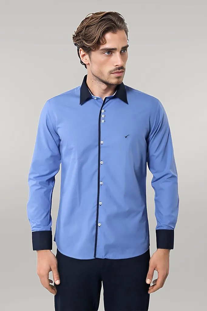 Double Colored Blue Slim Fit Shirt | Wessi