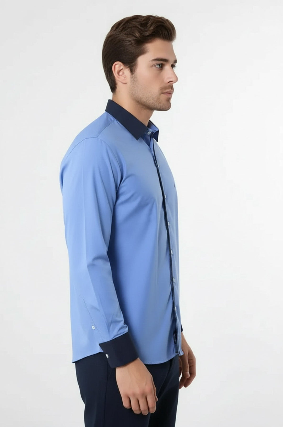 Double Colored Blue Slim Fit Shirt | Wessi