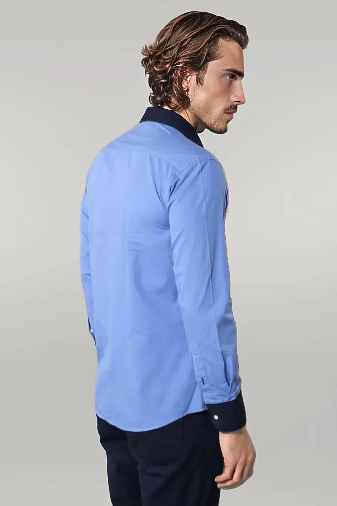 Double Colored Blue Slim Fit Shirt | Wessi