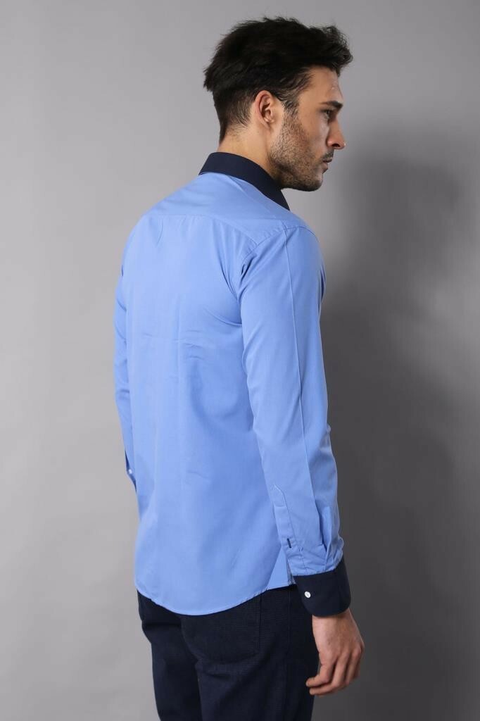Double Colored Blue Slim Fit Shirt | Wessi