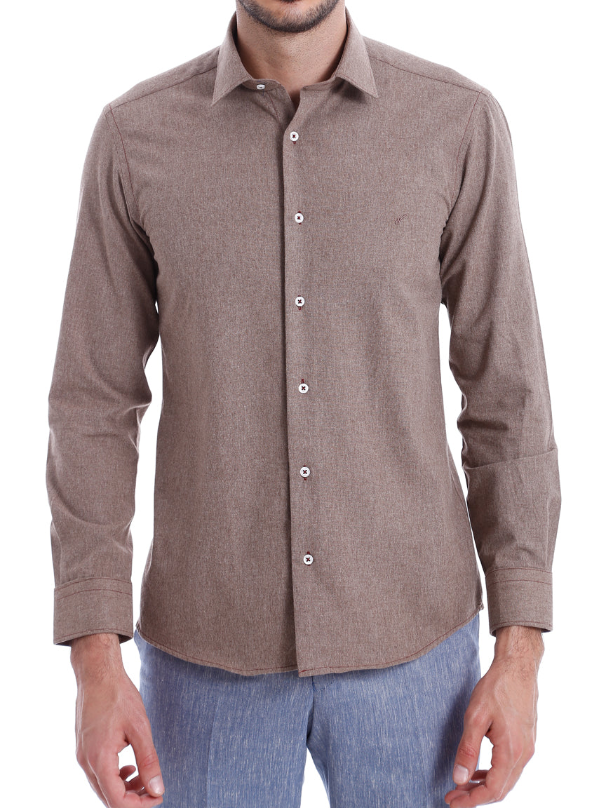 Camisa de lana estampada en marrón oscuro - Wessi